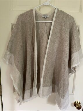 Warm & Cozy Taupe and Cream Open Front Poncho - Warm & Cozy